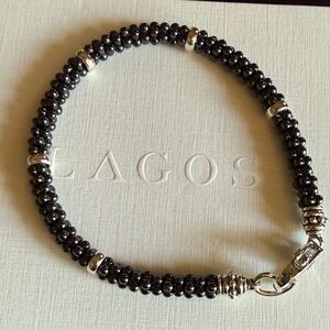 LAGOS Hematite Bead Bracelet with Silver Accents